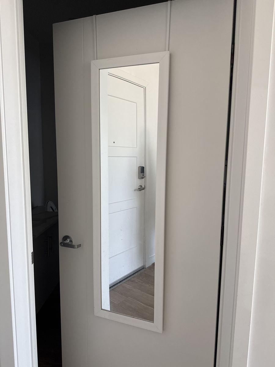 White Framed Over-the-Door Full Length Mirror - Space Saving Design