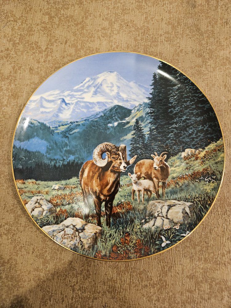Bighorn Sheep Collectible Plate - David Smith Wildlife Art Decorative Plate - Mountain Landscape