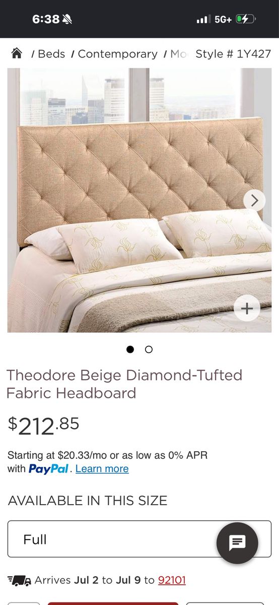 Theodore Full Beige Diamond-Tufted Fabric Headboard - Contemporary Style #1Y427