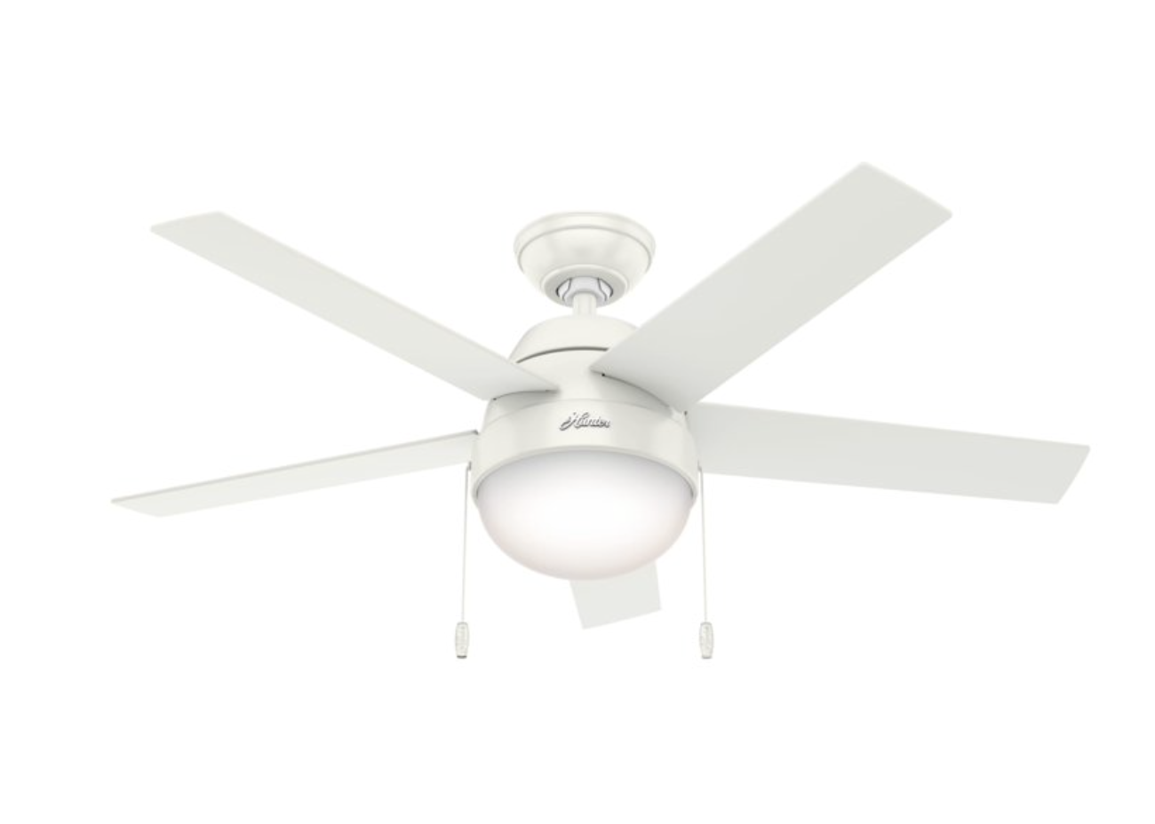 New in box Hunter 46 inch Indoor Ceiling Fan with LED Light - White Ceiling Fan with Pull Chain,