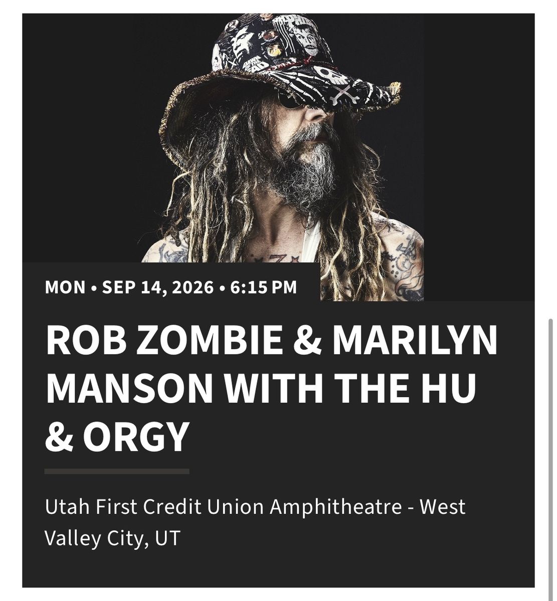 Rob Zombie & Marilyn Manson Concert Tickets - Mon, Sep 14, 2026