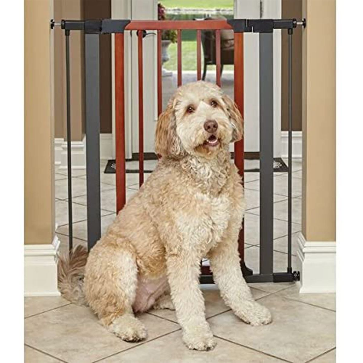 MidWest Homes for Pets 39-Inch Tall Pet Gate with Textured Graphite Frame and Decorative Wood Door, Expands to 38 Inches Wide