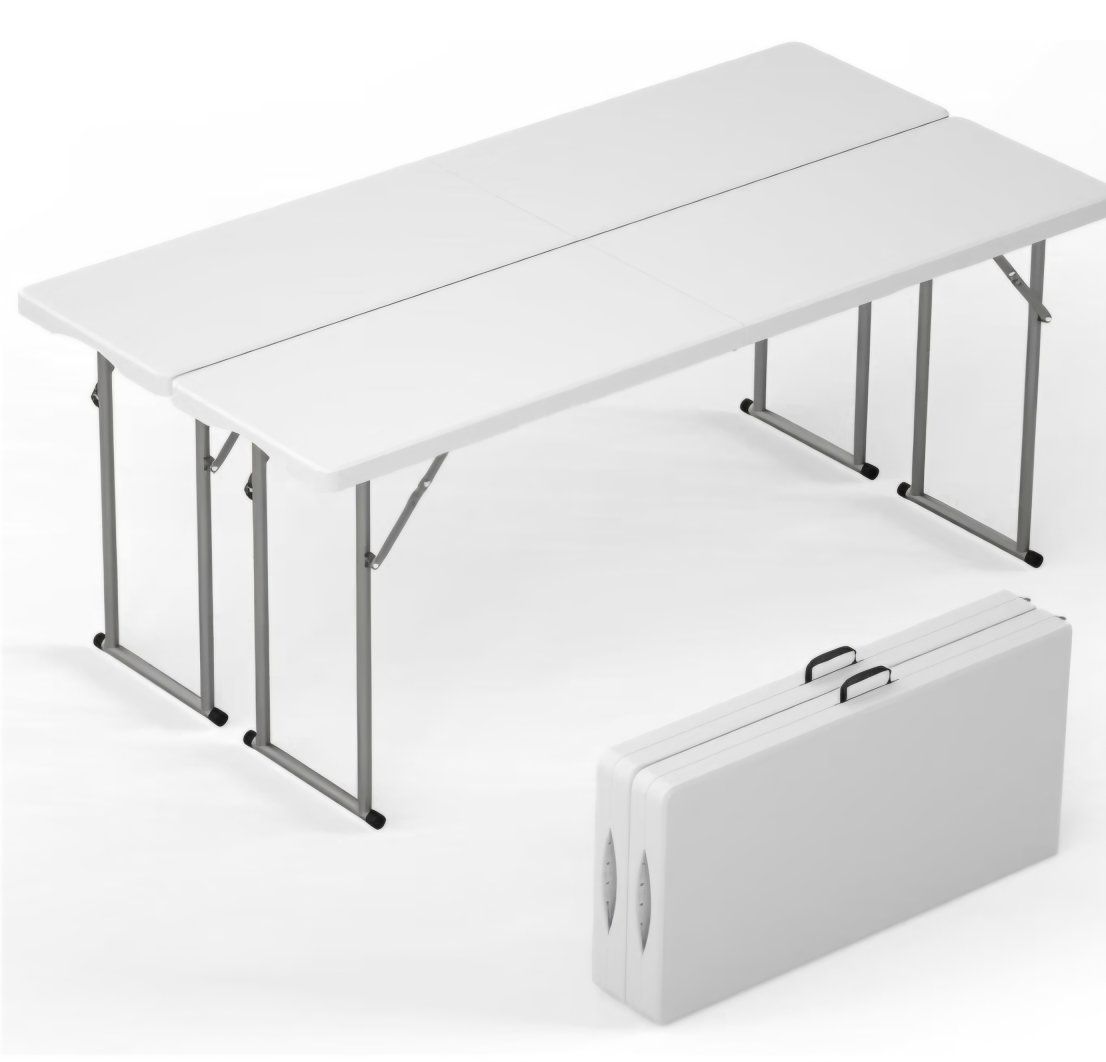 6 FT Narrow Folding Table 2 PCS, Tabletop Fold-in-Half, Thickened HDPE Material and Thicker Metal Frame