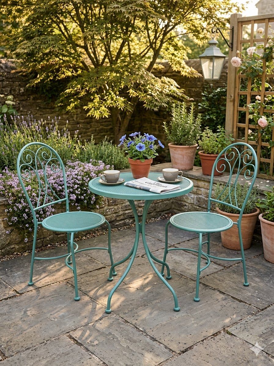 Charming Teal Metal Patio Set | Bistro