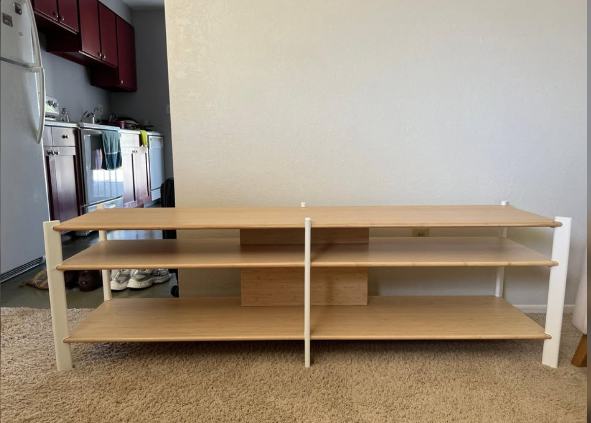 ÄTTESTA TV stand, light wood shelves with white frame