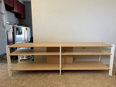 ÄTTESTA TV stand, light wood shelves with white frame