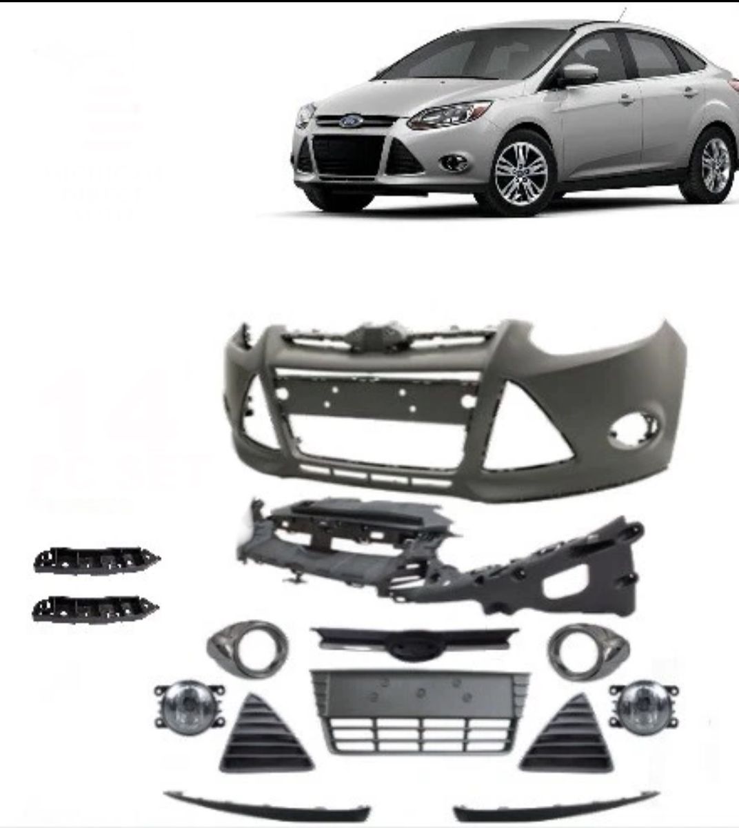 2012-2014 Ford Focus Front Bumper Cover Grille Fog Light Bezel Assembly Kit