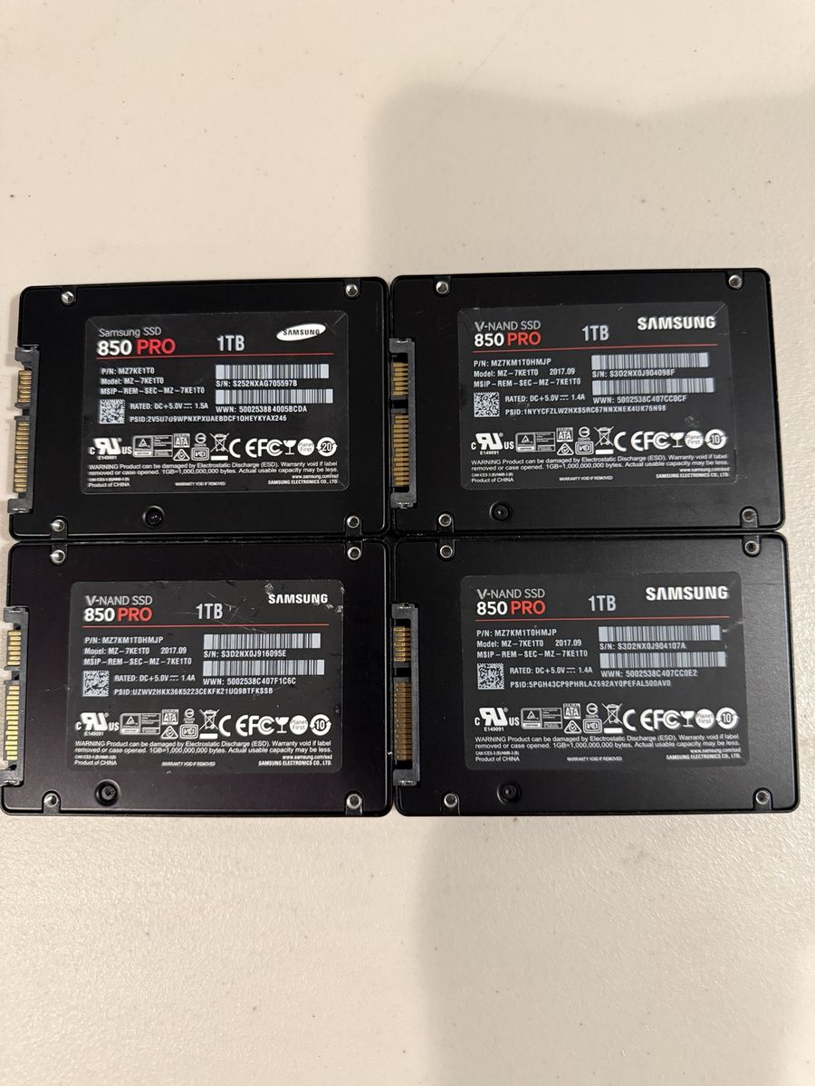 4x Samsung 850 PRO 1TB SATA SSDs – 4TB Total – Tested 95–96% Health