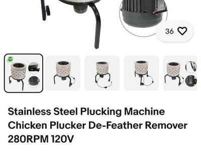 Gardenice Stainless Steel Chicken Plucker 280RPM 120V Poultry De-Feather Remover