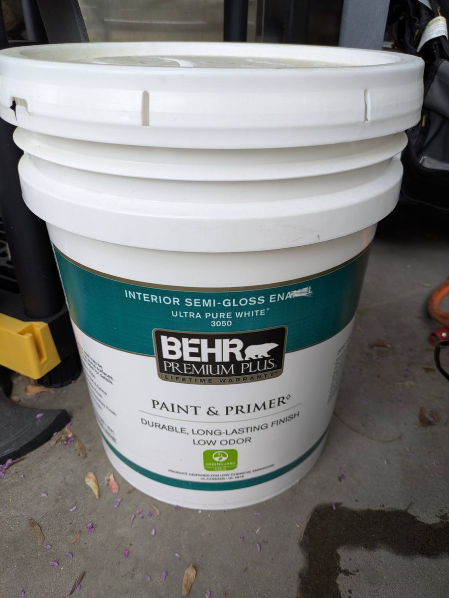 5 gallon Behr interior semi gloss enamel (new, unopened.)