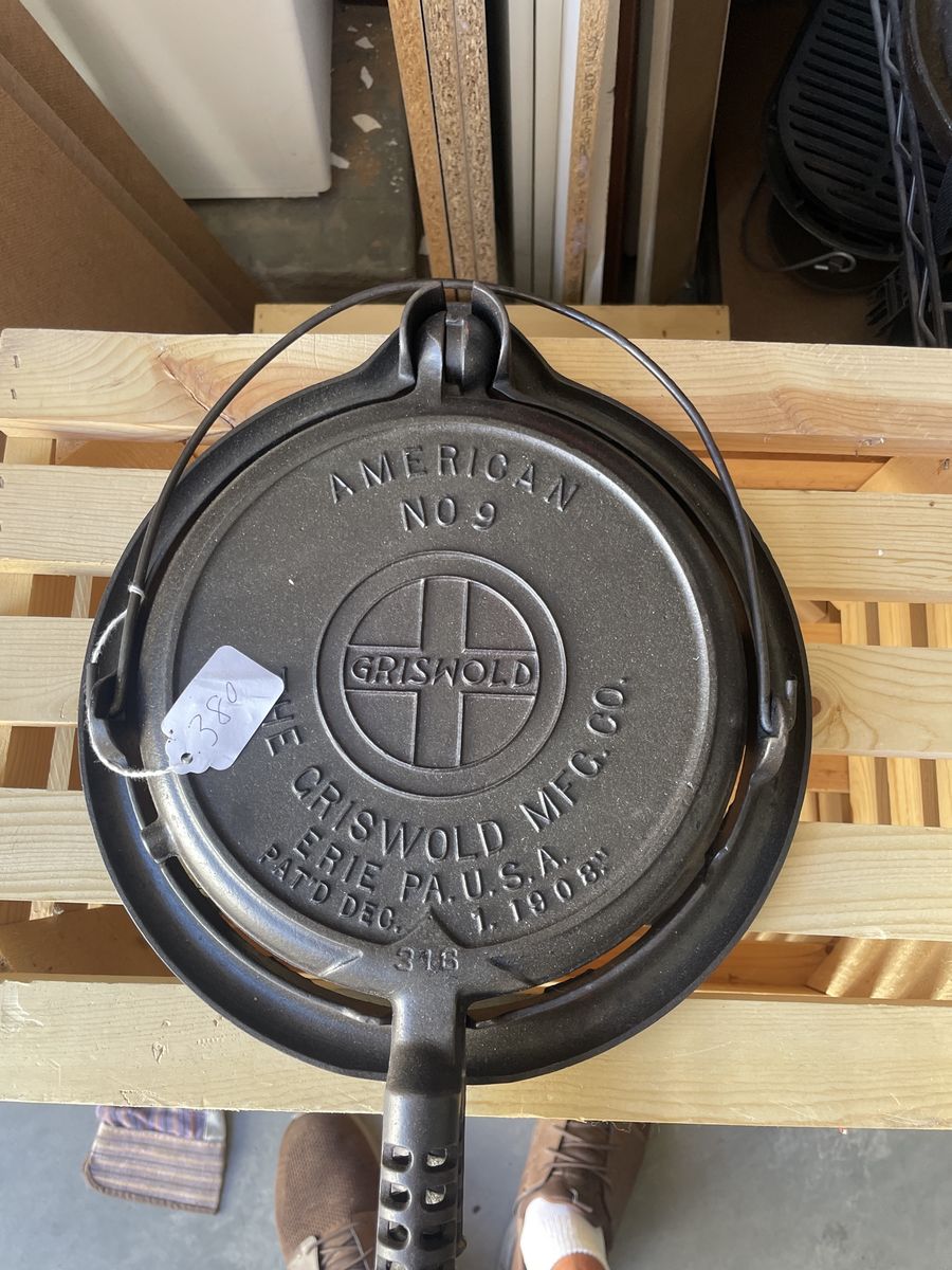 Antique Griswold American No. 9 Cast Iron Waffle Iron w/ Base - Patented Dec 1, 1908