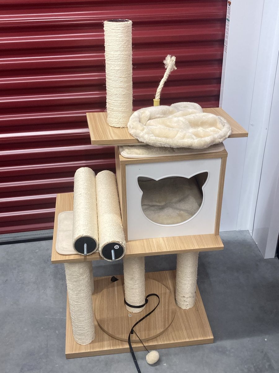 Multi-Level Cat Tree with Scratching Posts, Condo, and Lounging Perch - Light Wood & Cream