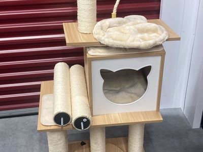 Multi-Level Cat Tree with Scratching Posts, Condo, and Lounging Perch - Light Wood & Cream