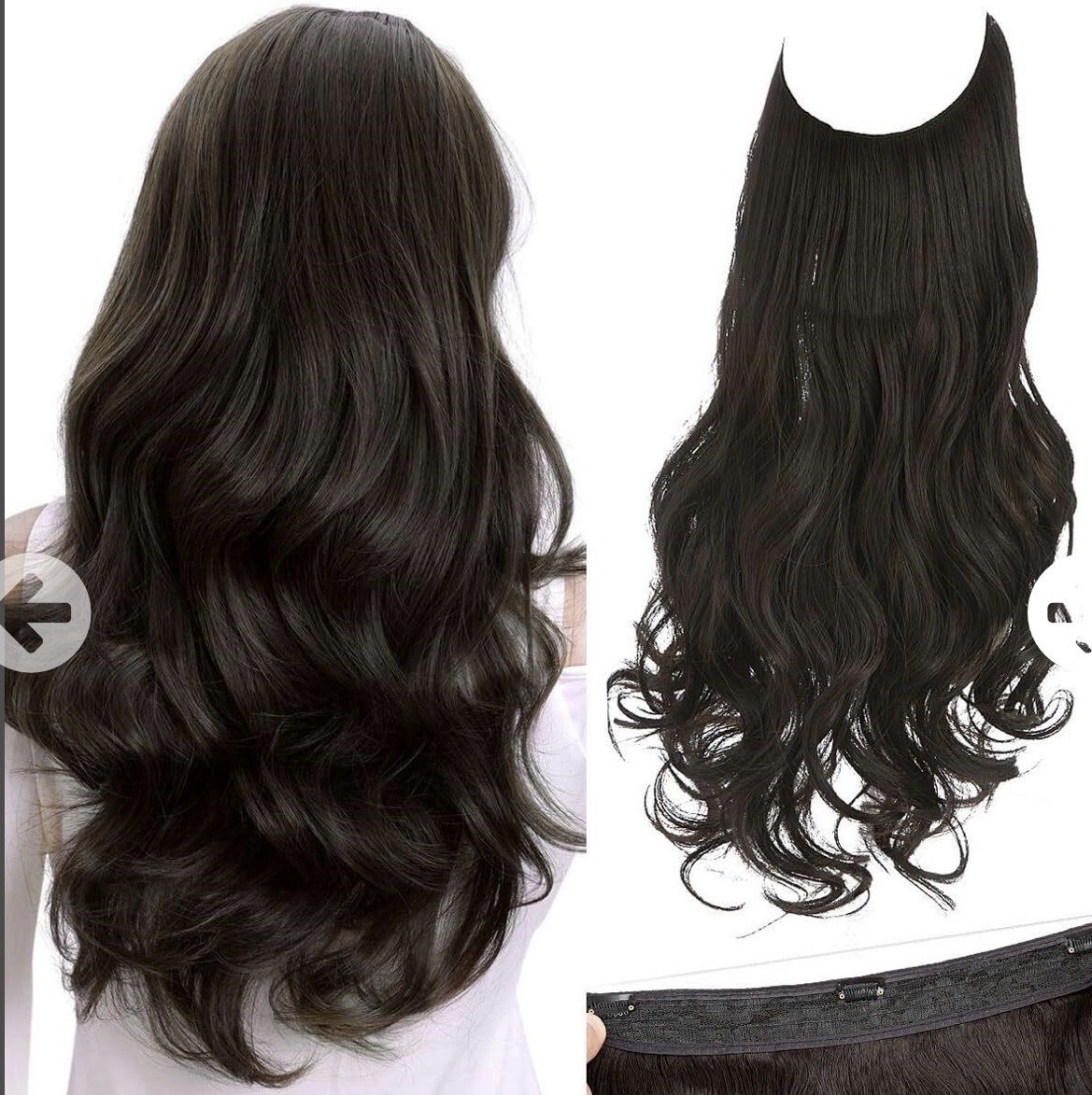 New. 18” Chocolate Wire Hoop Halo Hair Extension 