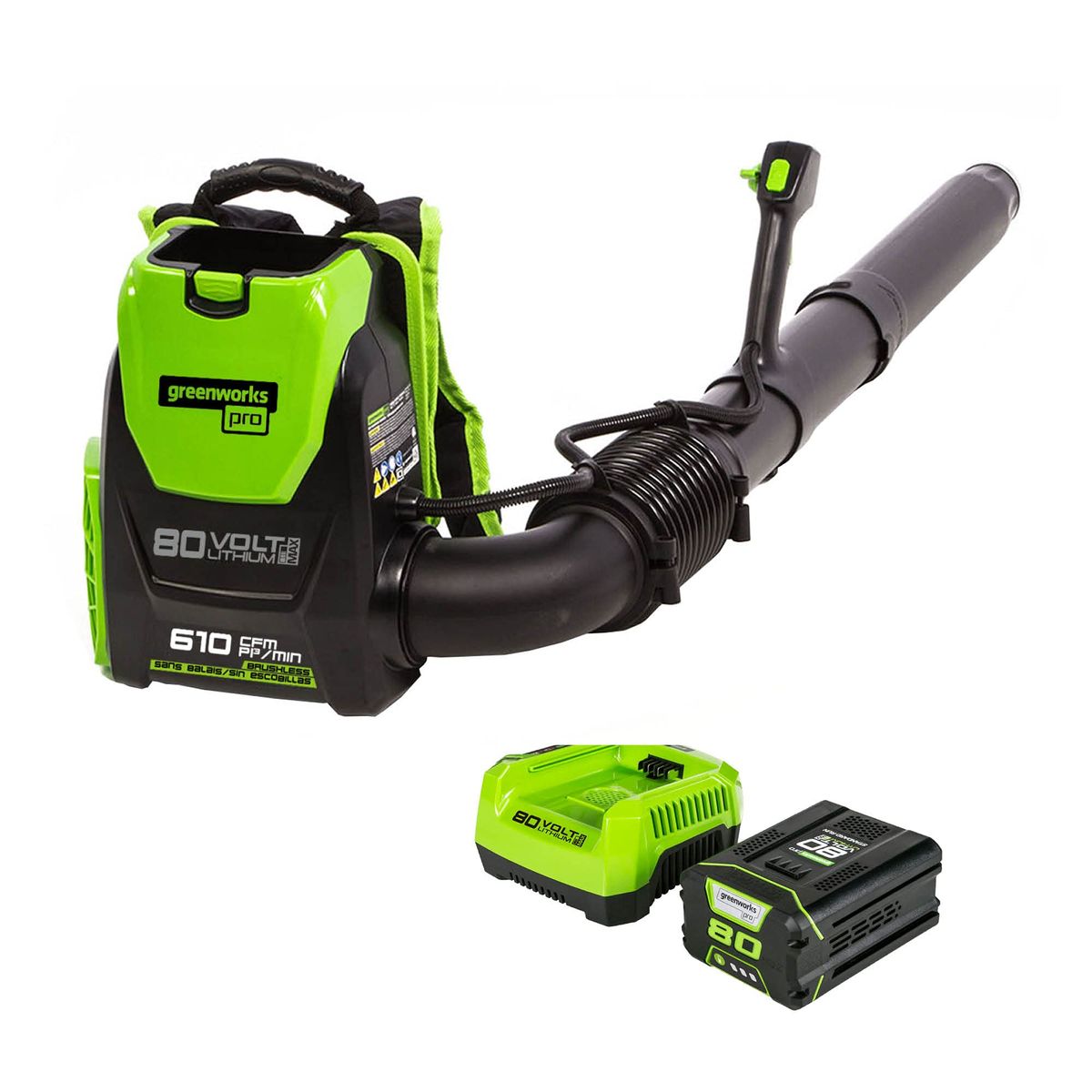 Greenworks 80V (180 MPH / 610 CFM / 75+ Compatible Tools) Cordless Brushless Backpack Blower - TOOL ONLY