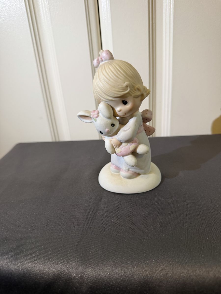 Precious Moments "Jesus Loves Me" 1977 Porcelain Figurine Girl with Bunny