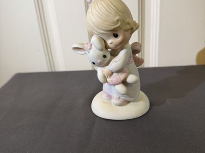 Precious Moments "Jesus Loves Me" 1977 Porcelain Figurine Girl with Bunny
