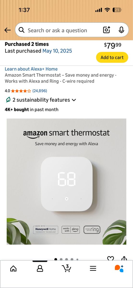 Amazon Smart Thermostat- Works With Alexa And Ring