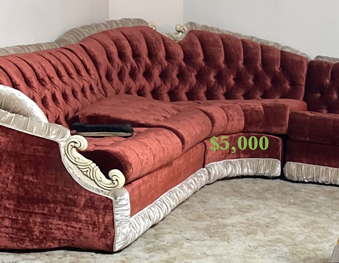 Vintage Red Velvet Sectional