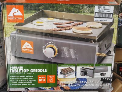 TABLETOP GRIDDLE Ozark Trail 1-Burner 260 sq in Portable Propane Gas Outdoor Griddle.