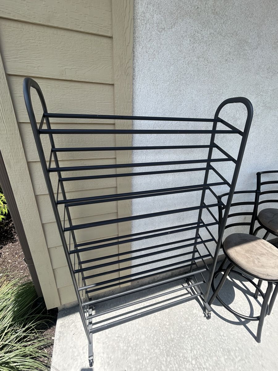 Black Metal Multi-Tier Shoe Rack - Large Capacity Storage