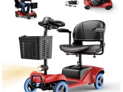 Foldable Red Mobility Scooter w/ Basket, Headlight & 300lbs Capacity - 15 miles on a charge
