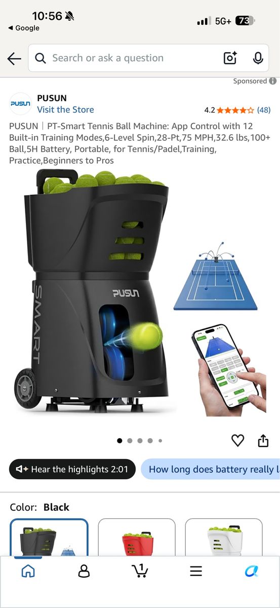 PUSUN PT-Smart Tennis Ball Machine with App Control 