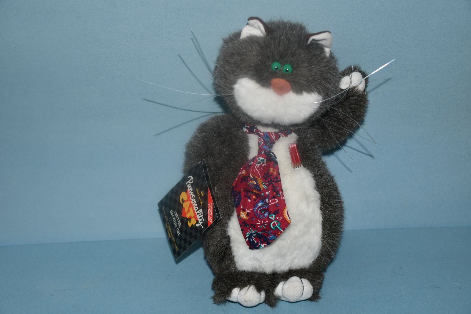 VINTAGE 1986 HALLMARK "LESTER THE WHIZ CAT" TOY STUFFED PLUSH ~ PURRSONALITY CATS ~ HEIGHT 11" ~ CLEAN!