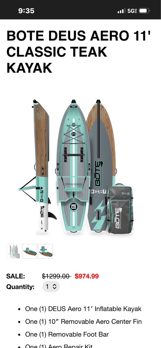 BOTE DEUS Aero 11' Inflatable Kayak - Classic Teak, Stand-Up Paddleboard Convertible