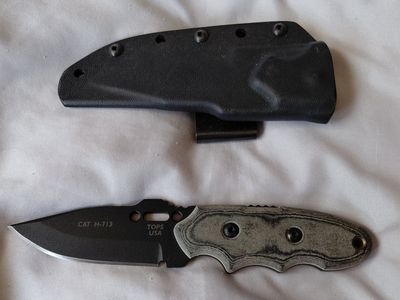 TOPS USA CAT H-713 Fixed Blade Knife with Kydex Sheath and Micarta Handle