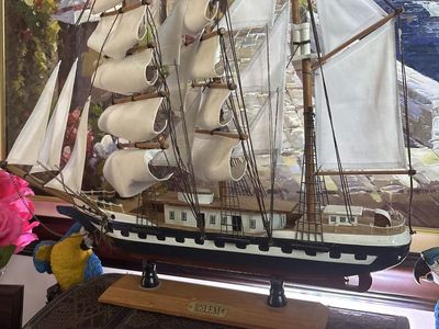 Vintage Handcrafted Wooden Tall Ship Model - Belem Clipper Sailing Ship Decor