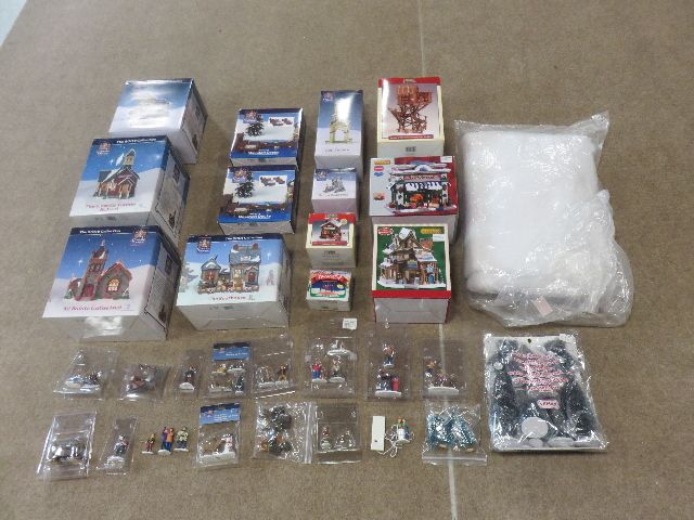 LARGE VINTAGE COLLECTION OF CHRISTMAS VILLAGE BUILDINGS, SETS, TREES AND FIGURES FROM CAROLE TOWN AND LEMAX