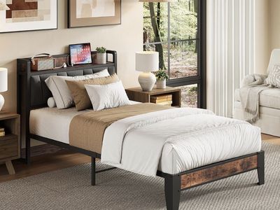 LIKIMIO Twin Size Bed Frame with Storage Headboard and Charging Station