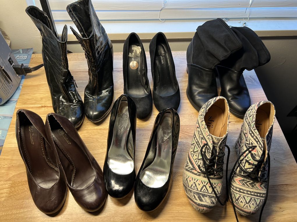 6 Pairs Heels Boots Shoes Womens ALL Size 8 Eight