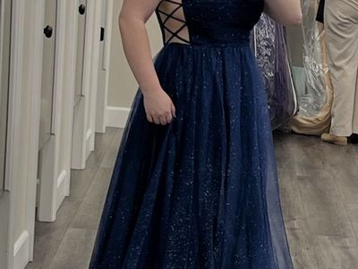 Navy Blue Glitter Prom Dress
