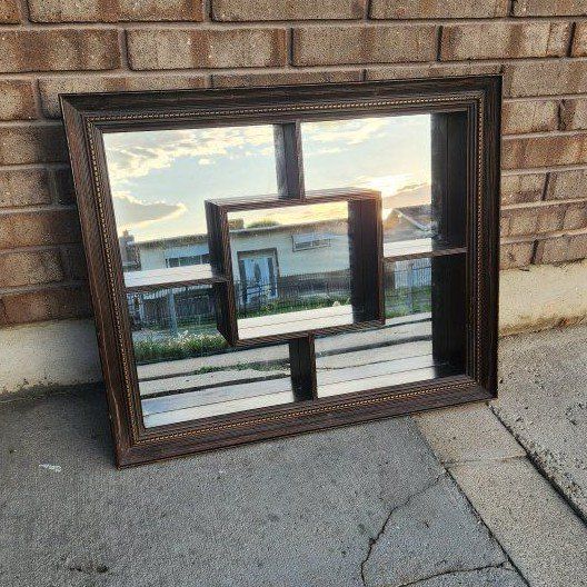 Vintage Wooden Mirror Shadow Box with Display Shelves