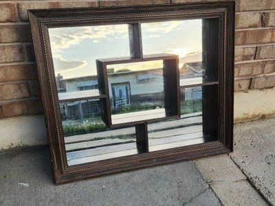 Vintage Wooden Mirror Shadow Box with Display Shelves