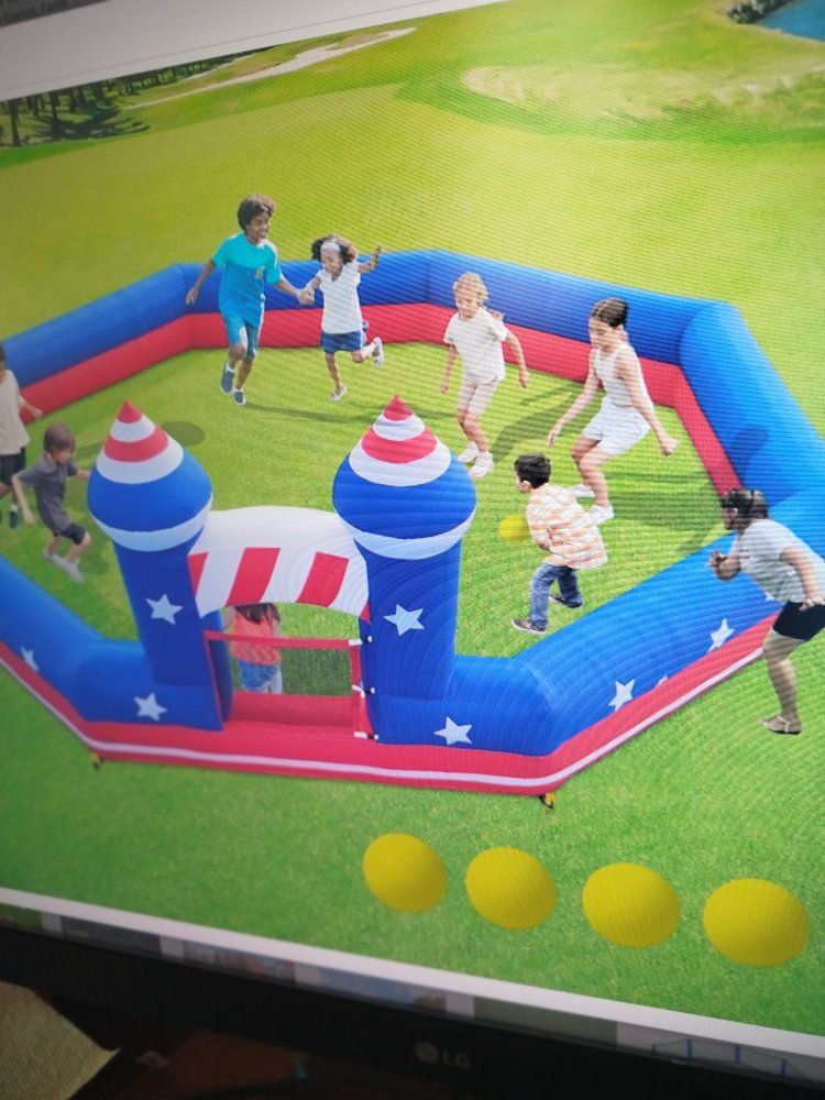 Patriotic Inflatable Castle Gaga Ball Game - Red, White & Blue Stars & Stripes