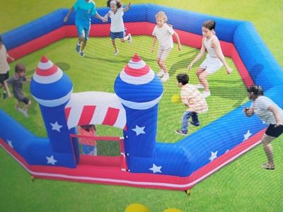 Patriotic Inflatable Castle Gaga Ball Game - Red, White & Blue Stars & Stripes