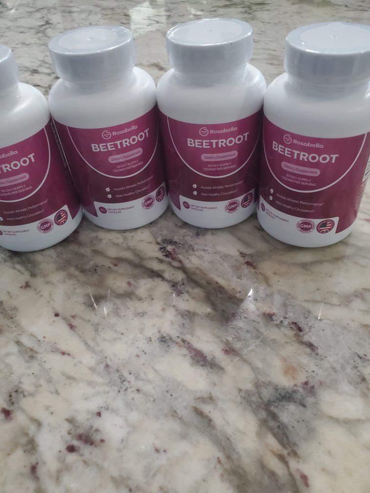 Rosabella Beetroot Dietary Supplement - 4 Bottles, 30 Day Supply, 1300mg Per Serving