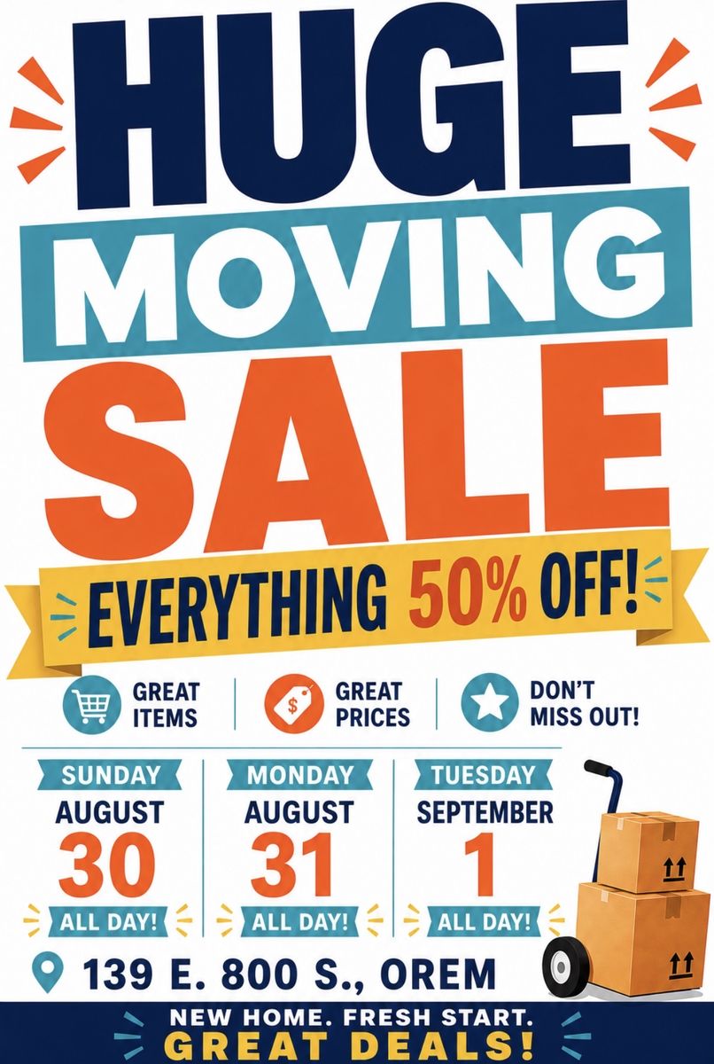 Huge Moving Sale - Furniture, Household Items, and More in Orem