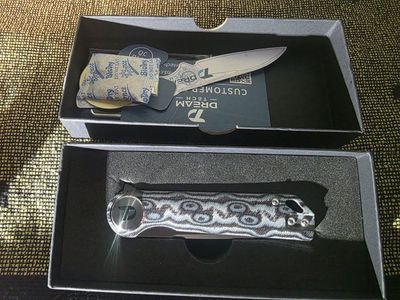 Dream Tech Folding Pocket Knife with Black and White Patterned Handle and Original Box *OBO