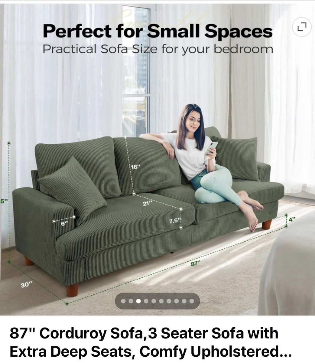 Brand New Green Corduroy Couch