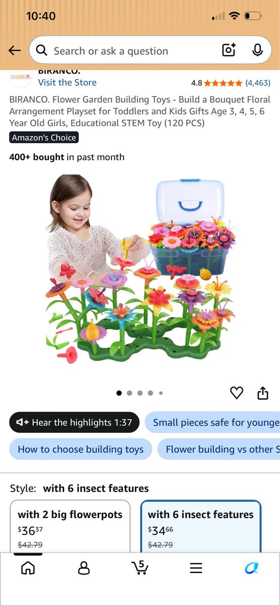 BIRANCO Flower Garden Building Toys Set 120 Pcs STEM Playset with Carrying Case