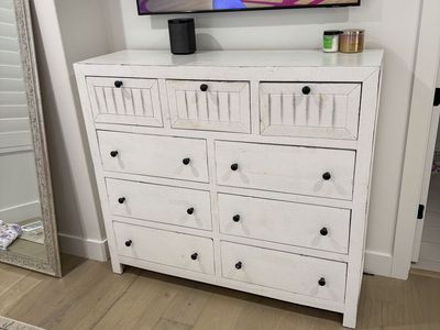 White distressed wood dresser