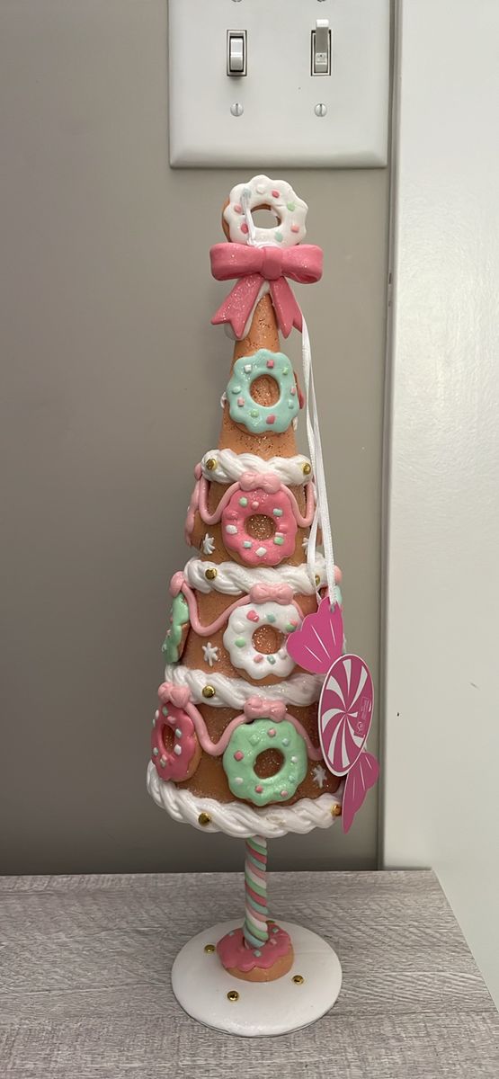 peppermint Square pink clay dough pink donut gingerbread bow Christmas tree  New