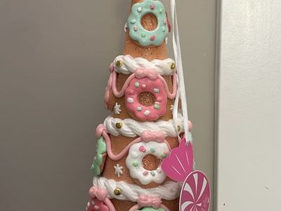 peppermint Square pink clay dough pink donut gingerbread bow Christmas tree New