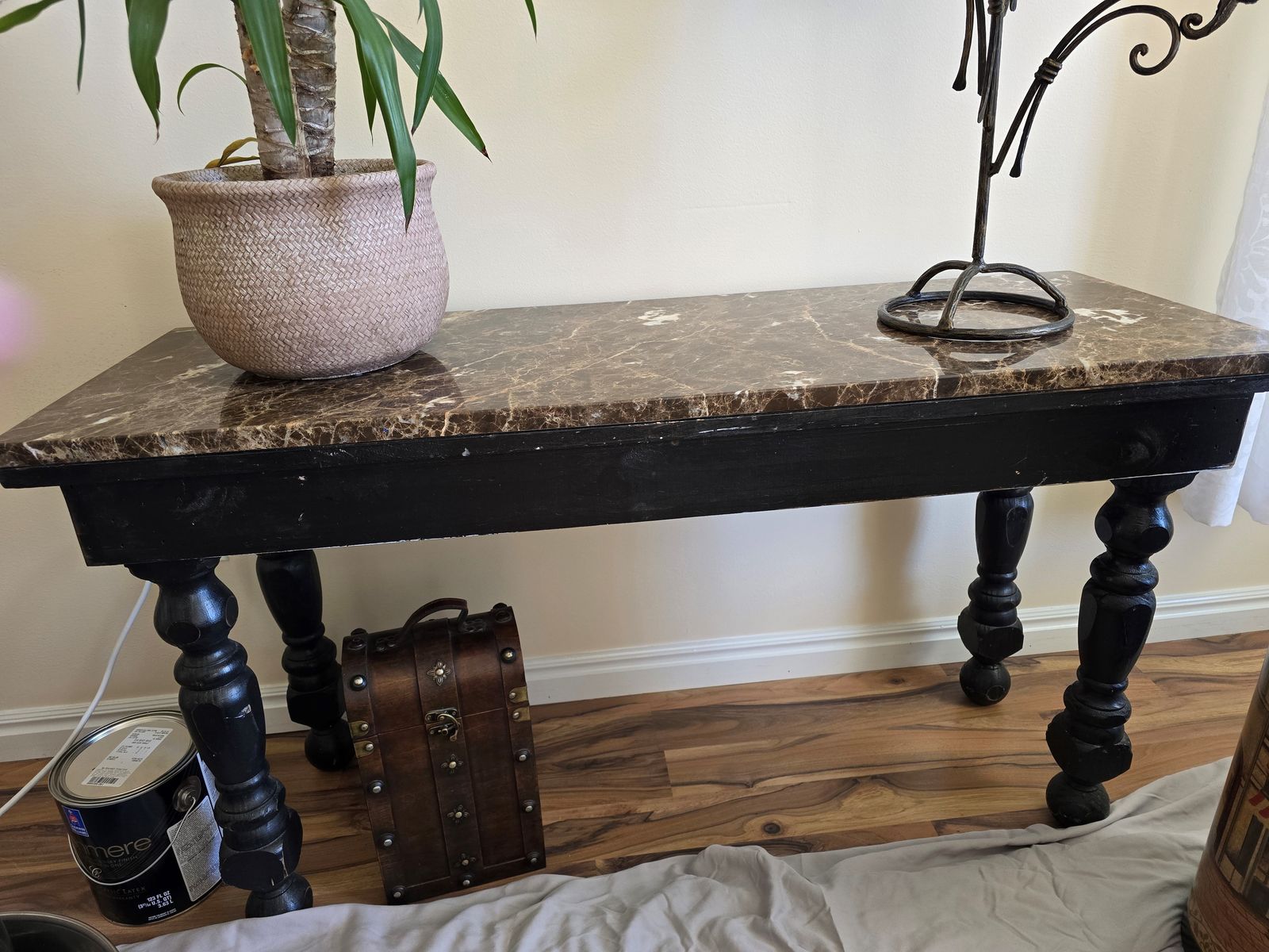Marble Top Accent Table - Wood Black Base Sofa Console Entryway Table