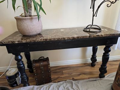 Marble Top Accent Table - Wood Black Base Sofa Console Entryway Table