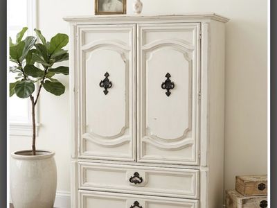 Shabby Chic White Armoire/Wardrobe - Storage Cabinet with Drawers and Ornate Hardware